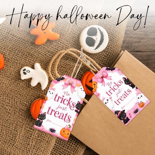 Halloween Pink Gift Tags with String, 50PCS Hanging Tags for Gift Wrapping, Halloween Thank You Labels for Friendsgiving, Party Favors, Bakery Packaging, DIY Crafts - A04 - Image 5