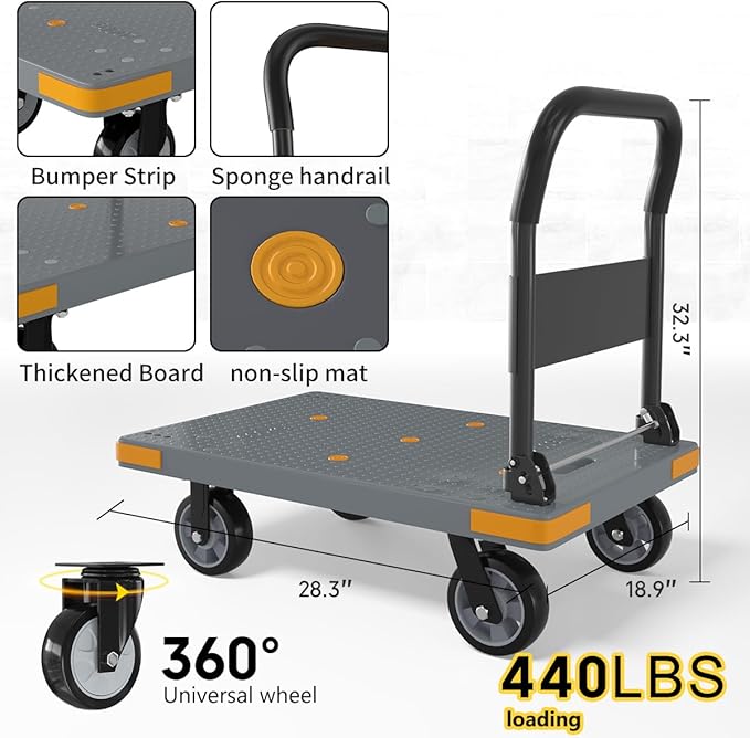 WUD Push Cart, Folding Mobile Platform Trolley, Thickened and Reinforced - Image 3