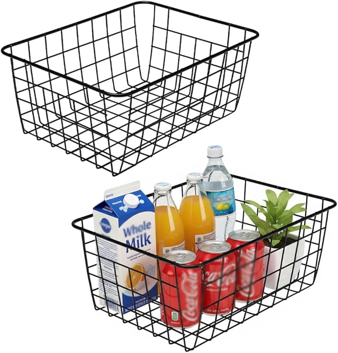LeleCAT Wire Baskets with Handles Wire Storage Organizer Bin Baskets, Bedrooms by HomeSpaceStorageBasket