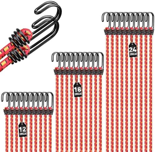 30-Piece 12" 18" 24" Elastic Bungee Cords with Hooks: Bungee Cords Heavy Duty Outdoor, Bungie Cord Bundle Assortment with Metal Hook, Bungee Straps for Kayaking, Camping, Garage Storage by ELEAD