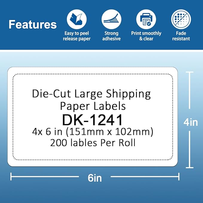 Label KINGDOM Replace for Brother DK-1241 Die-Cut 4" x 6" Large Shipping White - Image 5