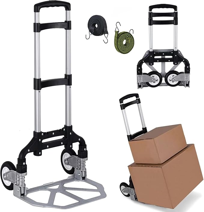 Folding Hand Truck Aluminum Portable Folding Hand Cart 155lbs Capacity Hand by DoubleRhombus