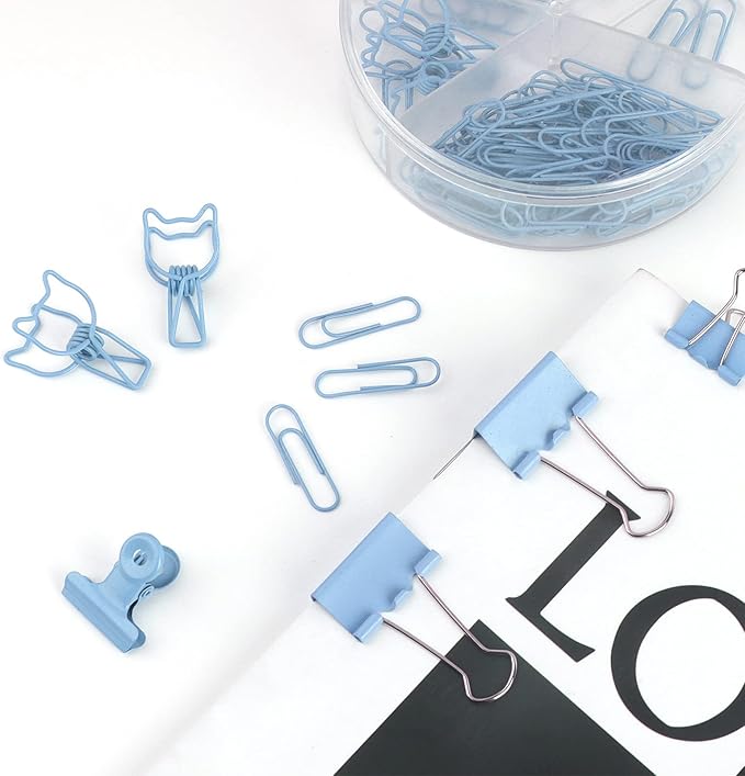 Blue Paper Clips and Binder Clips Set, Metal Assorted Sized Binders - Image 5