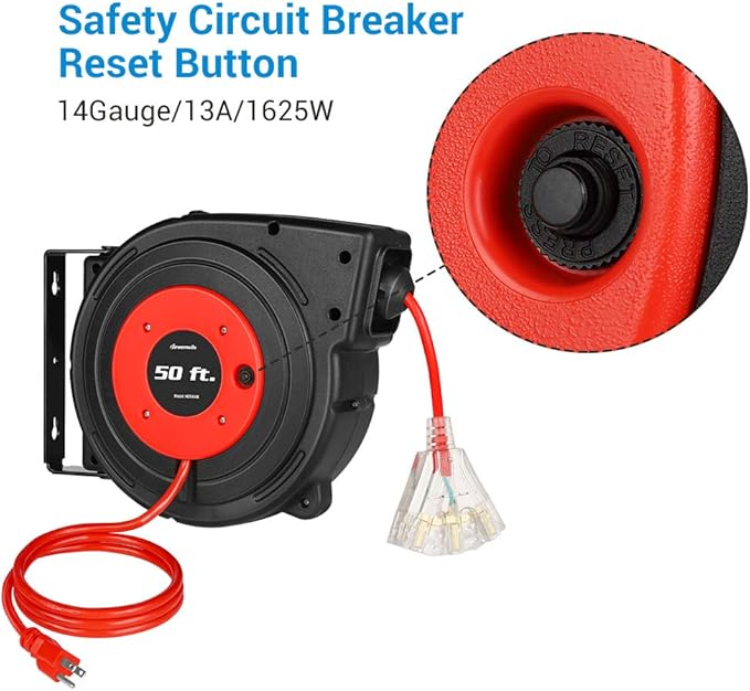 DEWENWILS Retractable Extension Cord Reel, 50FT Power Cord Reel - Image 7