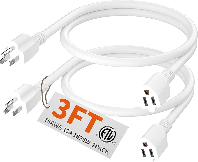 HUANCHAIN Indoor Outdoor White Extension Cord 2-Pack 3 ft Waterproof, 16/3 by huanchain