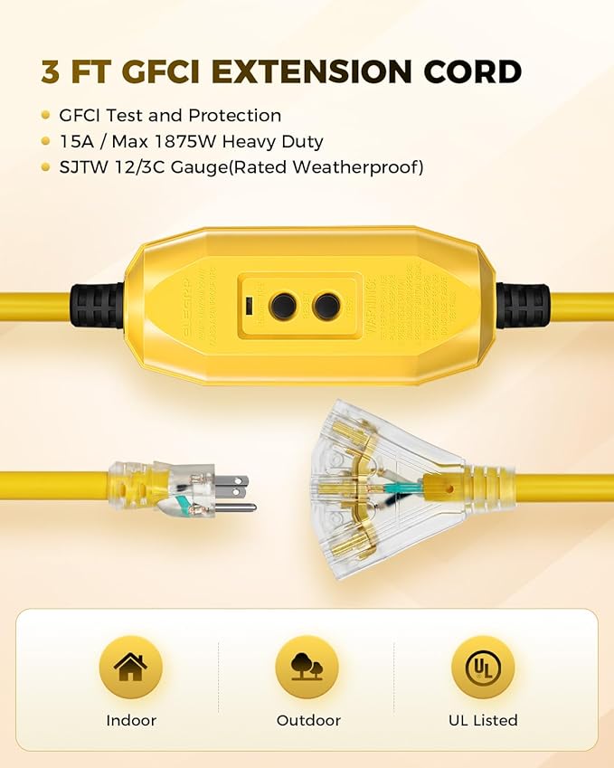 3 FT Auto GFCI Extension Cord Outdoor - Image 2