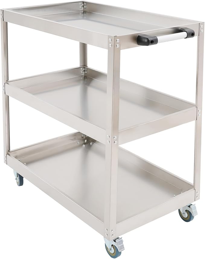 3-Tier Stainless Steel Utility Cart, 440lb Load-Bearing Heavy Duty Service Cart - Image 4