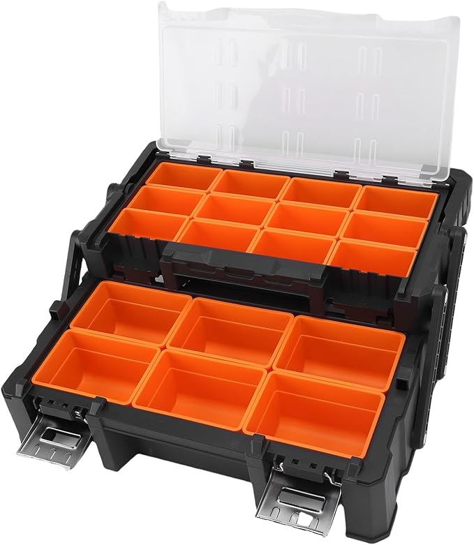 WALFRONT Electronic Tool Box Small Parts Organizer, 18 Compartment Dual Layer by Walfront