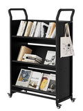 3-Tier Metal Rolling Book Cart, 4 Lockable Wheels & Side Hooks, V-Shaped Heavy by GAOMON