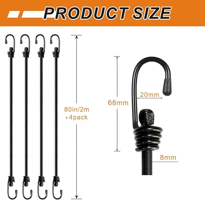 Bungee Cords with Hooks 2m Long, Heavy Duty Outdoor Elastic Bungee Straps - Image 4