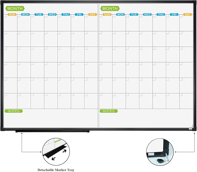 JILoffice Magnetic Dry Erase Calendar Whiteboard, 2 Month White Board Planner - Image 2
