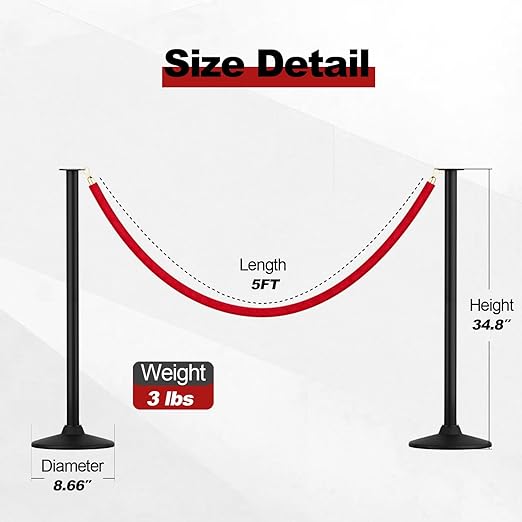 RoadHero Plastic Stanchion Post, Velvet Rope Barrier - Image 5