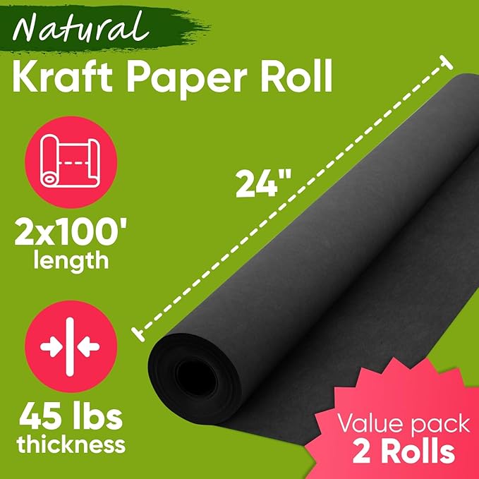24" x 1200" Black Paper Roll Value Pack, 45 lbs Thickness, Made in USA Colored - Image 3