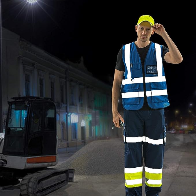 A-SAFETY Big and tall Blue high vis Reflective Work Ves 7 Pockets - Image 7