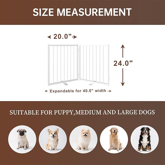 2 Panels Full Metal Freestanding Dog Gates, 40” W x 24” H Folding Pet Gate Fence - Image 2