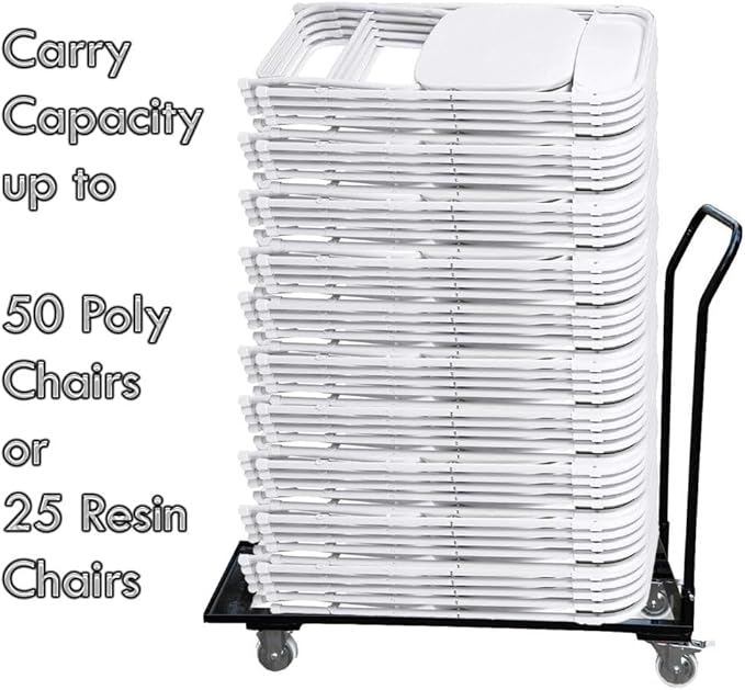 TentandTable Black Folding Chair Cart Rolling Push Dolly, Commercial Grade - Image 2