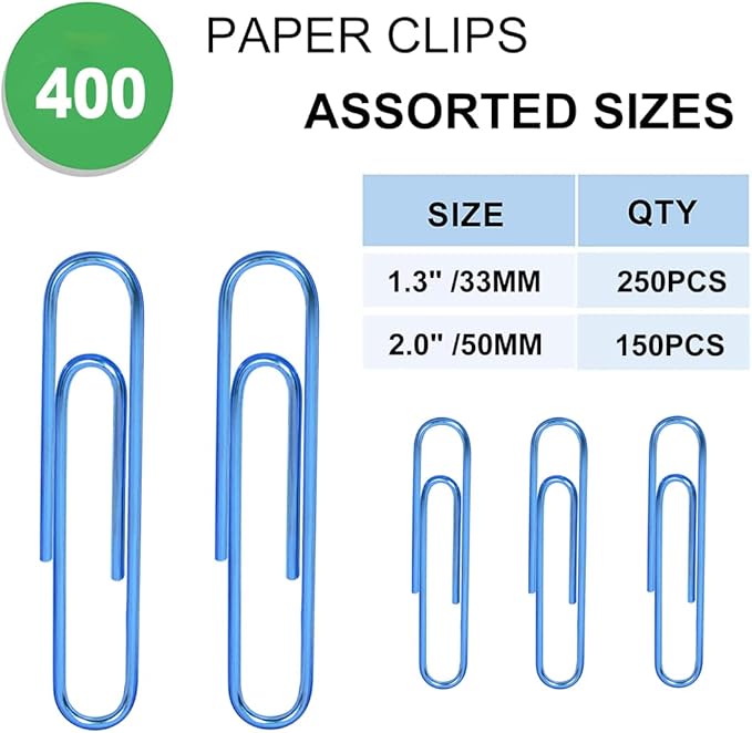 Vinaco Blue Paper Clips, 1.3" & 2" Paper Clips, Durable & Rustproof - Image 2