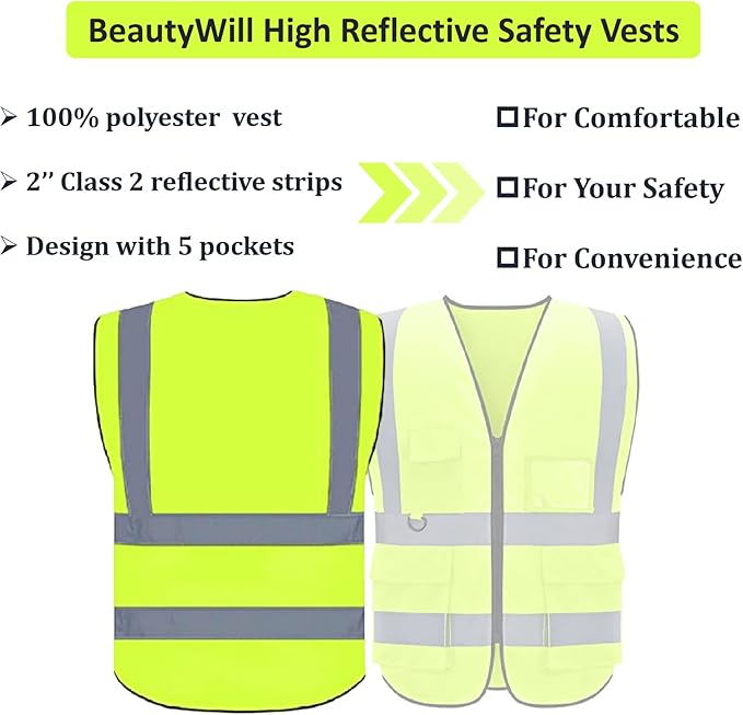 BeautyWill Custom Logo 10/20 Pack Safety Vest Class2 High Visibility Vest - Image 3