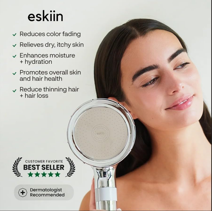 Eskiin Filtered Shower Head - Best HandHeld Shower Head With Filters For Healthy Hair & Skin - High Pressure - Reduce Dandruff, Protect Colored Hair (1.8 Gallon Per Minute California, Polished Black) - Image 6