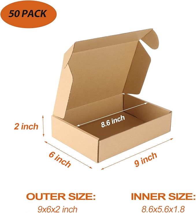 PHAREGE 9x6x2 inch Shipping Boxes Bulk 50 Pack Brown, Tab Lock Tuck Top Mailer - Image 3