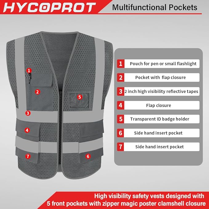 HYCOPROT High Visibility Mesh Safety Reflective Vest - Image 2