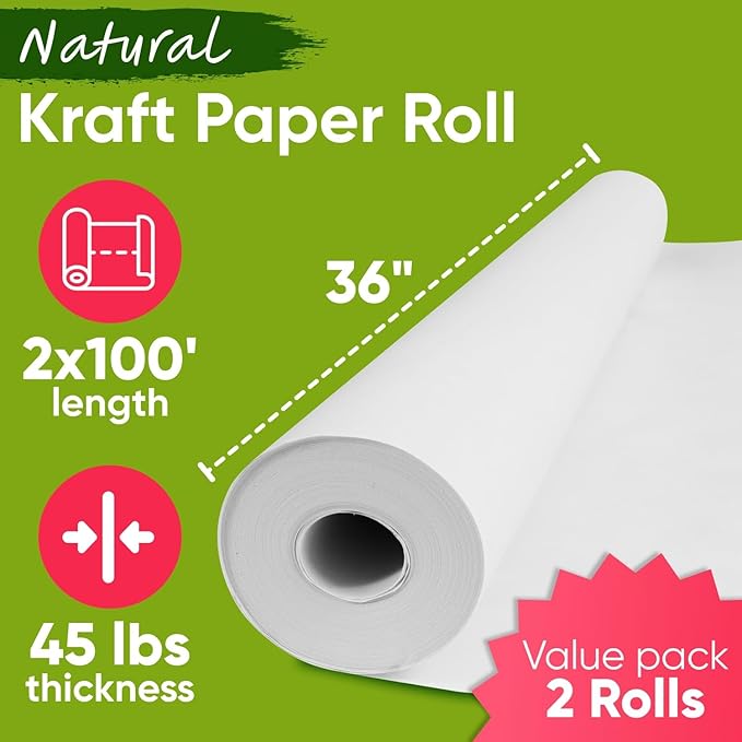 36" x 1200" White Kraft Paper Roll, 45 lbs Thickness, Made in USA Colored Craft - Image 3