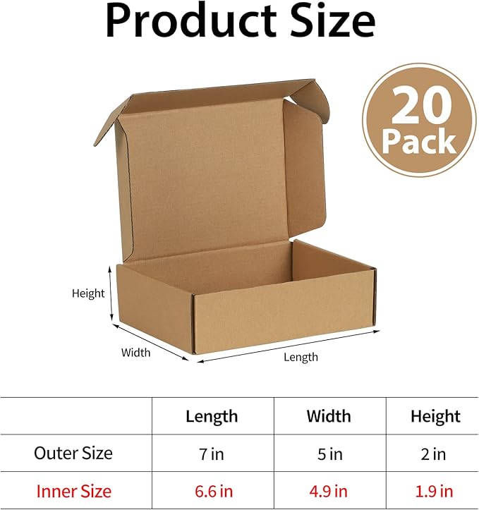Trwcrt Shipping Boxes 7x5x2 Set of 20, Corrugated Cardboard Box - Image 2