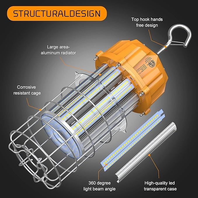 150W LED Temporary Work Light, 22500Lumen 5000K LED Construction Work Lights Hanging Portable Job Site Light with Hook, 10ft Cord, Plug and ON/Off Switch, AC100-277V ETL Listed - Image 2