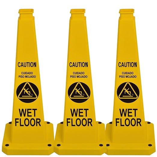 BESEA Caution Wet Floor Sign 3 Pack, Non-Slip Floor Safety Cone by BeSea