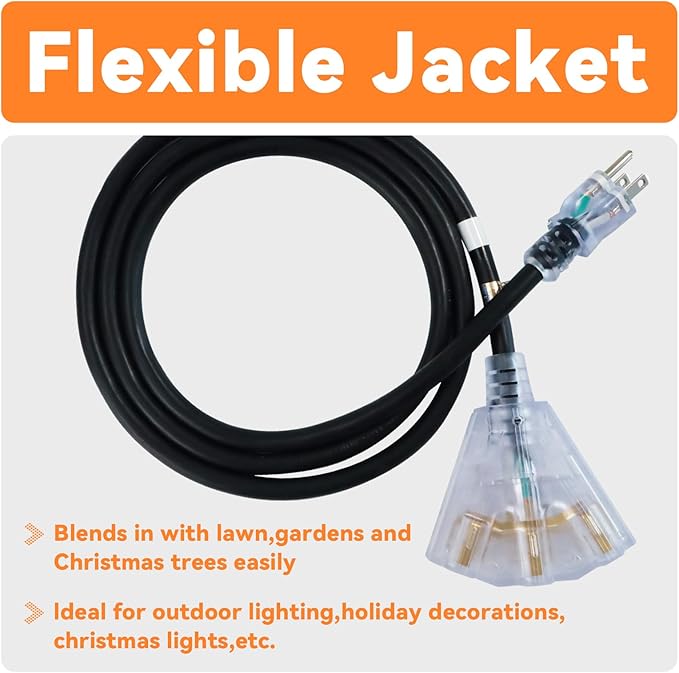 EP 40 Ft 12 Gauge Heavy Duty Extension Cord, 15A 125V 1875W, 3 Outlet - Image 6