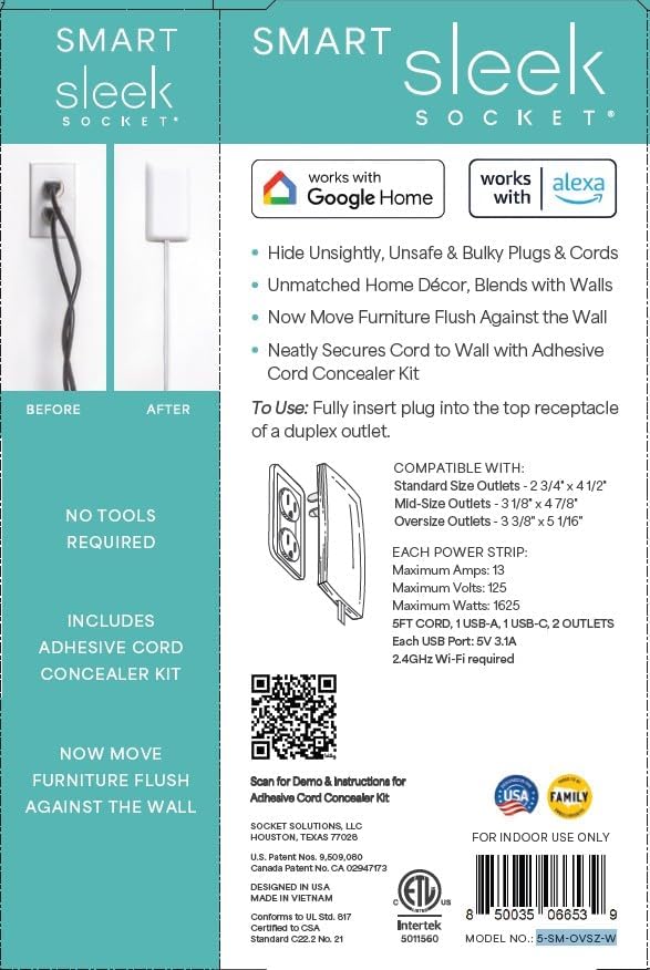 Smart Sleek Socket: Universal Outlet Concealer with Wi-Fi Smart Power Strip - Image 6