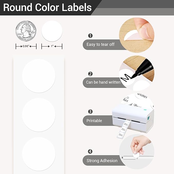 1 Inch Circle Dot Stickers 1000 PCS White Color Coding Thermal Labels Dots - Image 3