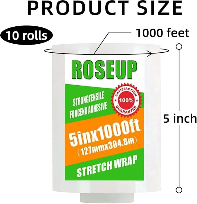 ROSEUP Clear Stretch Wrap Film 5" x 1000ft Roll, 80 Gauge Thick Cling Plastic - Image 2