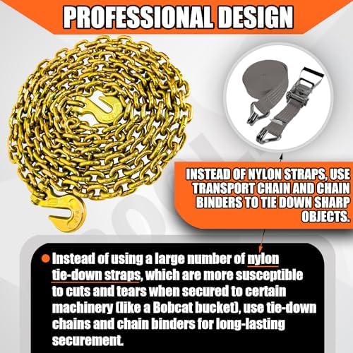 YATOINTO G80 1/4 Inch x 12 Foot Chain Tow Chain with Clevis Grab Hooks 3,300 lbs Safe Working Load Logging Chain for Transporting Towing Tie Down Binding Equipment - Image 6