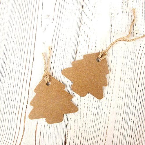 Christmas Tree Gift Tags,Gift Wrap Tags,100 Pcs Kraft Paper Gift Tag with String,Blank Craft Gift Tag with Natural Jute Twine String - Image 3