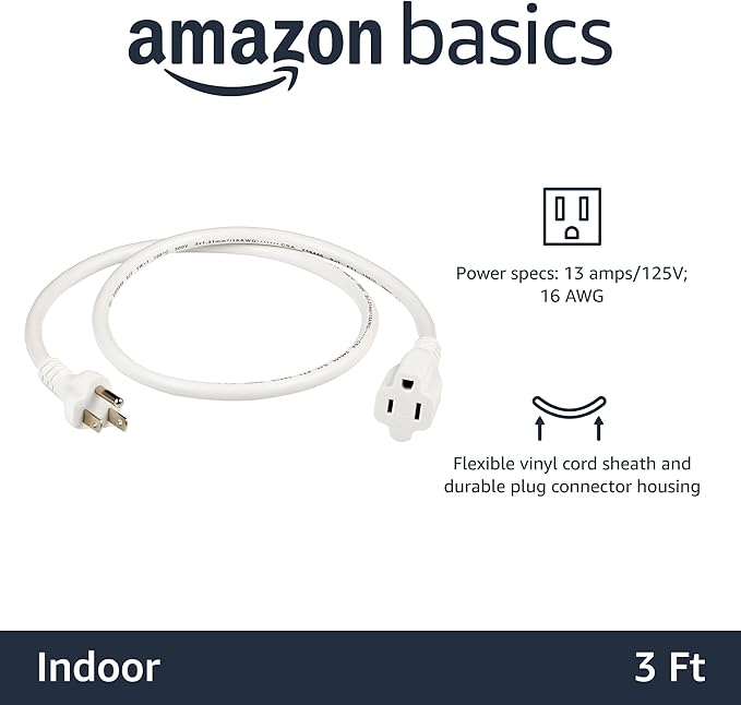 Amazon Basics Extension Cord, 3 Ft, 3 Prong Outlet Extender, Indoor Extension - Image 2