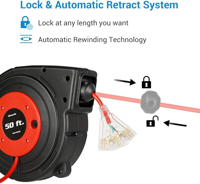 DEWENWILS Retractable Extension Cord Reel, 50FT Power Cord Reel - Image 3