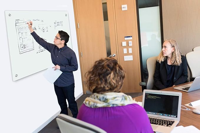 Magnetic Glass Whiteboard with Eraser 48" x 36" Frameless Tempered Glass Dry - Image 3