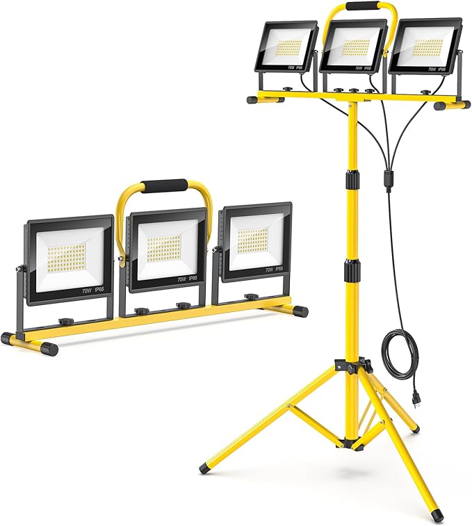 LED Work Lights with Stand: 3 Head Adjustable Work Light with Individual Switch by REFDAQ