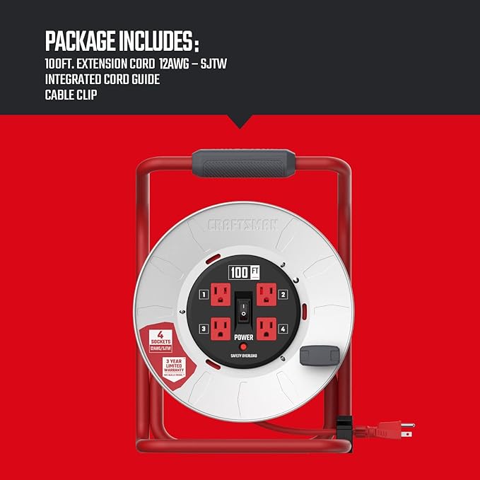 CRAFTSMAN 100 Ft. Contractor Retractable Extension Cord Reel - Image 3