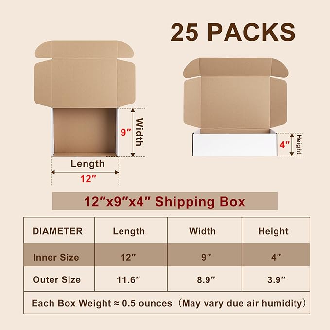 12x9x4 Inches Shipping Boxes Set of 25, Mailer Boxes - Image 2