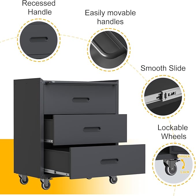 3 Drawers Metal Tool Storage Cabinet - Image 4