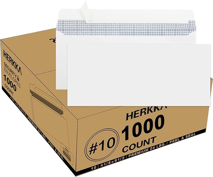 HERKKA #10 Security Self-Seal Envelopes, No.10 Windowless Bussiness Envelopes by HERKKA