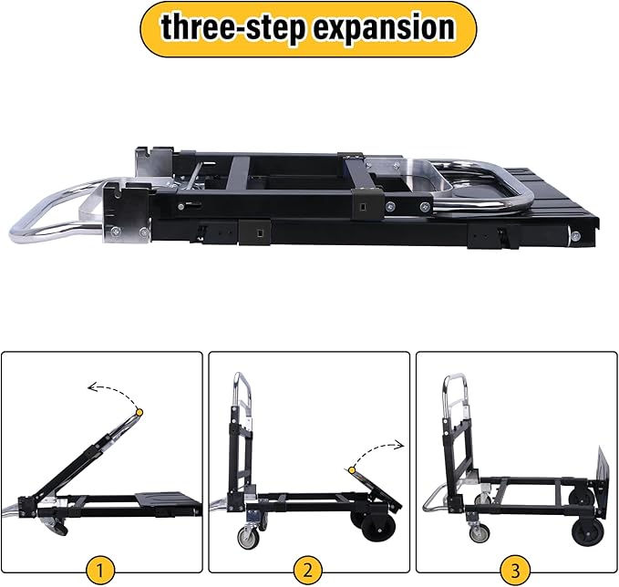 Upgraded 3 in 1 Folding Hand Truck, 600lbs Capacity, Heavy Duty Convertible - Image 6