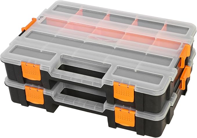 Tool Box with Transparent Lid, Single Side 17-Compartments Organizer Box with by JACKBOSS