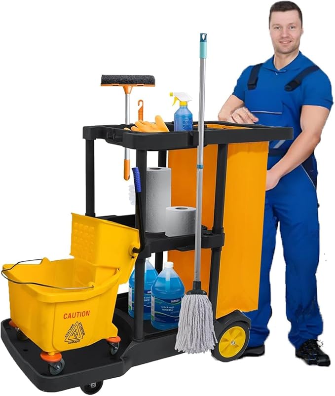 tonchean Commercial Janitorial Cart, 3-Shelf Large Capacity Housekeeping Cart by tonchean