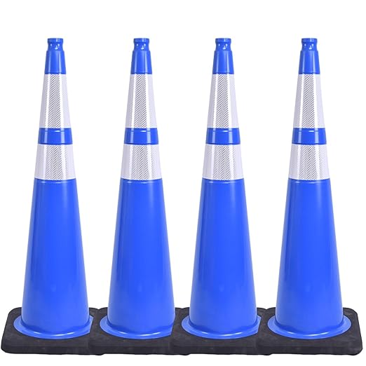 BESEA 4Pack 36” inch Traffic Cones Blue Road Parking Cones Construction Safety by BeSea