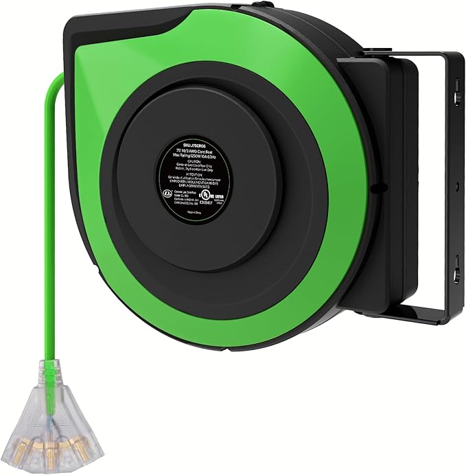 Retractable Cord Reel, 75 FT Heavy Duty Extension Cord, 14AWG/3C SJTOW - Image 9