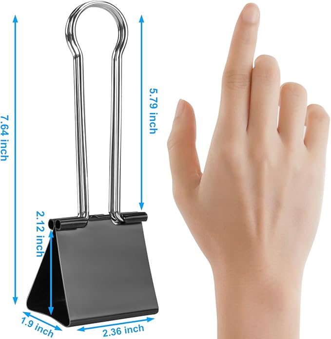 OWLKELA 2.4 inch Extra Jumbo Binder Clips 2 Pcs, Large Paper Clip, Big Paper - Image 2