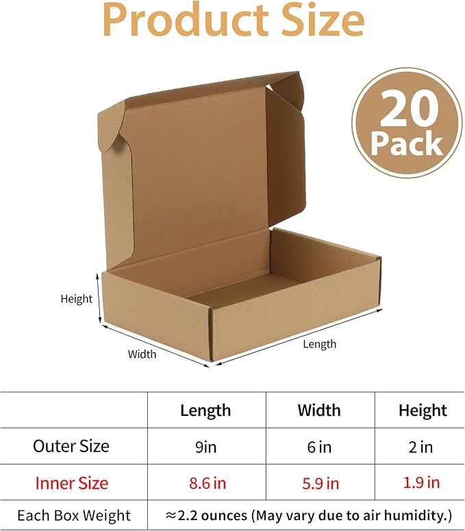 Trwcrt Shipping Boxes 9x6x2 Set of 20, Corrugated Cardboard Box - Image 2